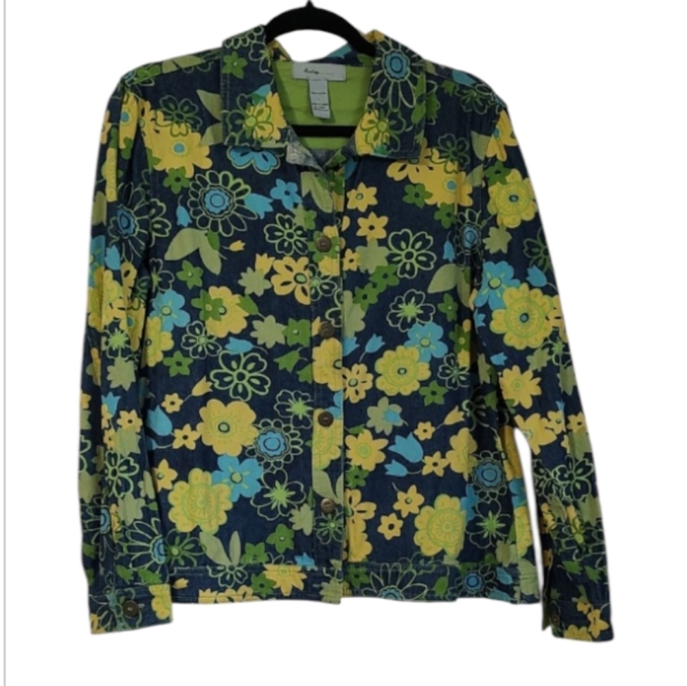 Analogy Floral Print Button Down Shirt Size L